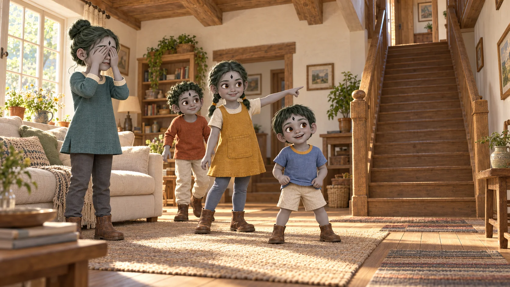 The four siblings playing together at their parents’ summer house.